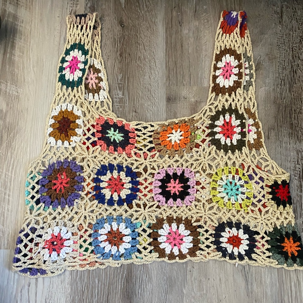 Multicolor Crochet Granny Square Tank Top